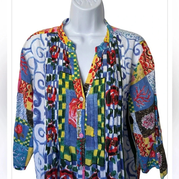 Antica Sartoria button tunic dress coverup vivid colorful excellent Size M - Picture 3 of 7